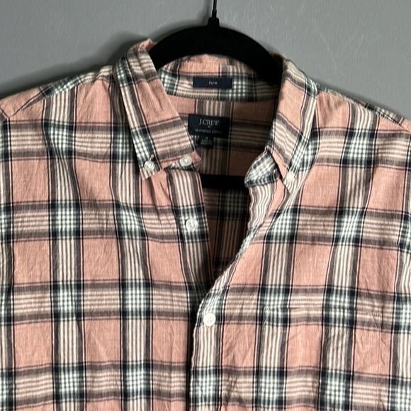 J. Crew Pink Plaid Button Down Long Sleeve Cotton Slim Fit Shirt Size Medium - Picture 3 of 8